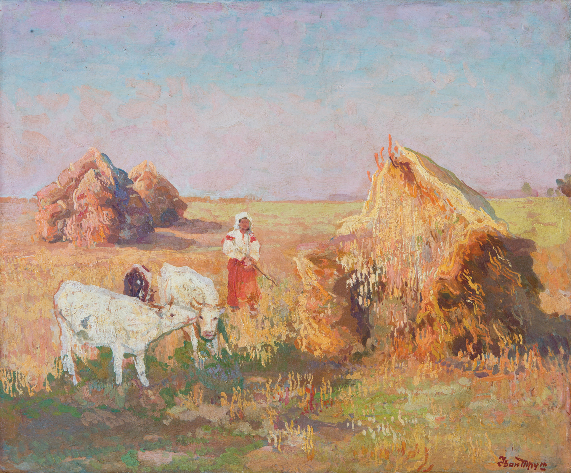 «Пейзаж з коровами і стогами», 1900-ті