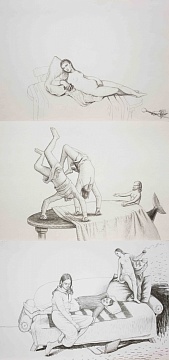 "Акробаты и русалка", "Мадонна на столе", "Любовь небесная и земная", три работы из серии «Пир», 2009
