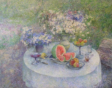  «Натюрморт с овощами, фруктами и цветами в керамической вазе», 1970-е