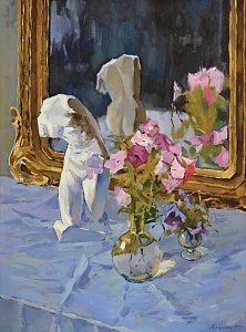 «Натюрморт с фиалками и гипсовой фигурой», 1980-е