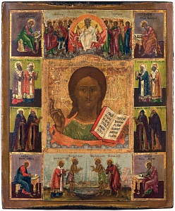 Господь Вседержитель з поклонінням жертві, євангелістами і обраними святими